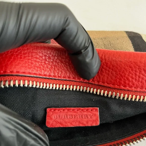 Burberry Red Leather Trim Plaid Crossbody Bag - Picture 6 of 12